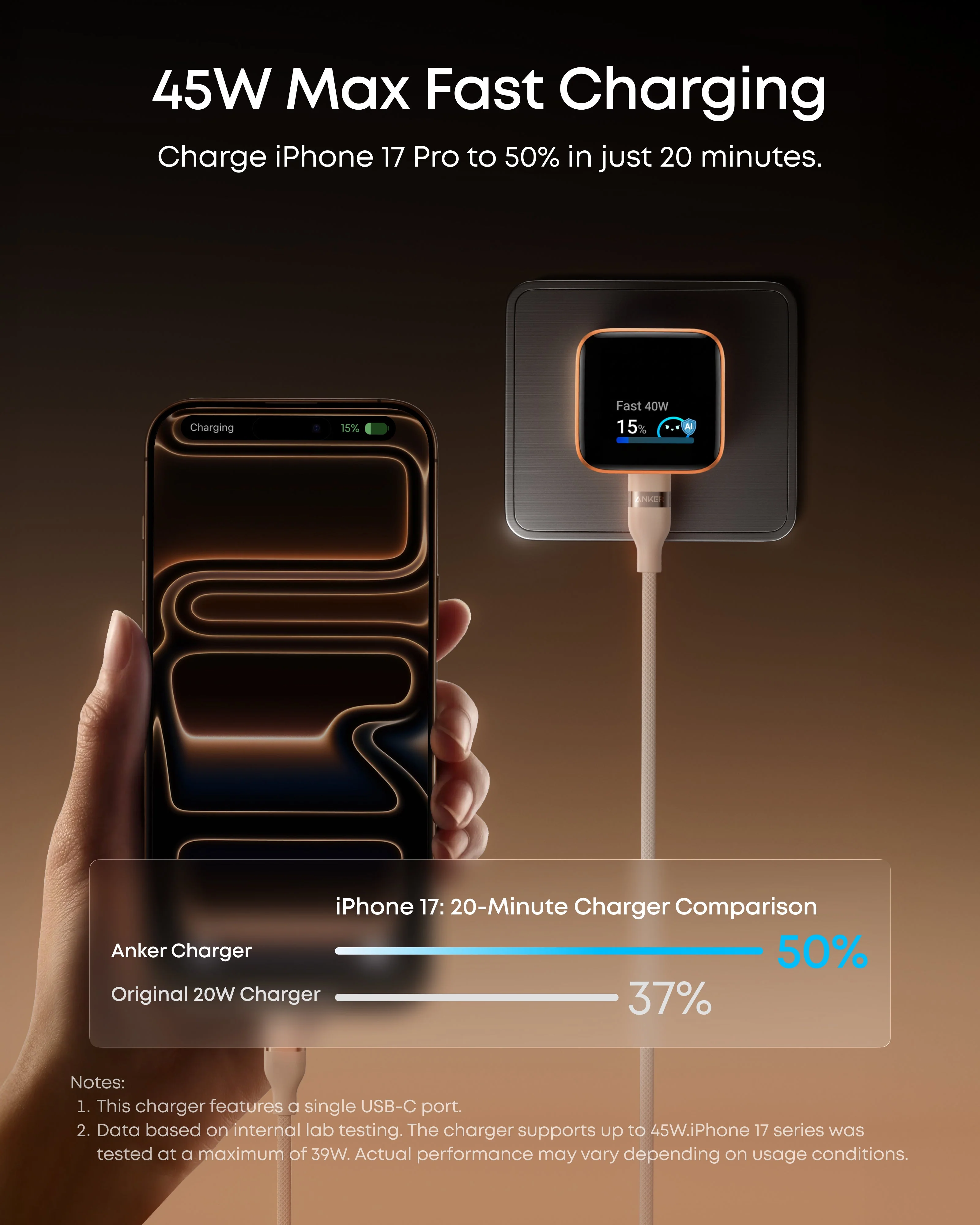 Anker Nano Charger (45W, Smart Display, 180° Foldable) - Image 3